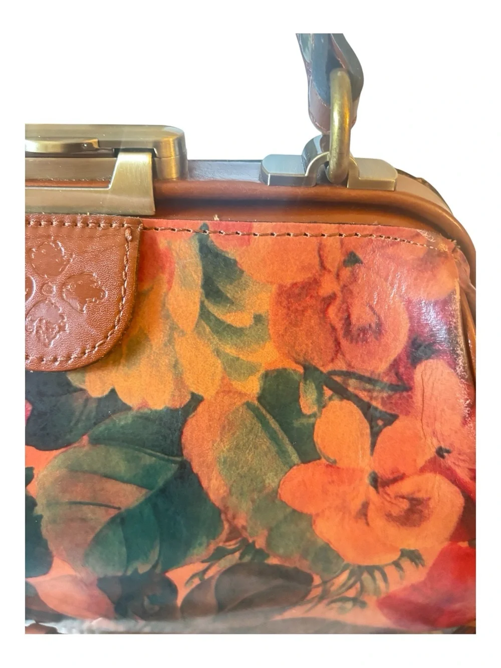 Patricia Nash Multi Floral Gracchi Leather Frame Satchel/Crossbody Bag